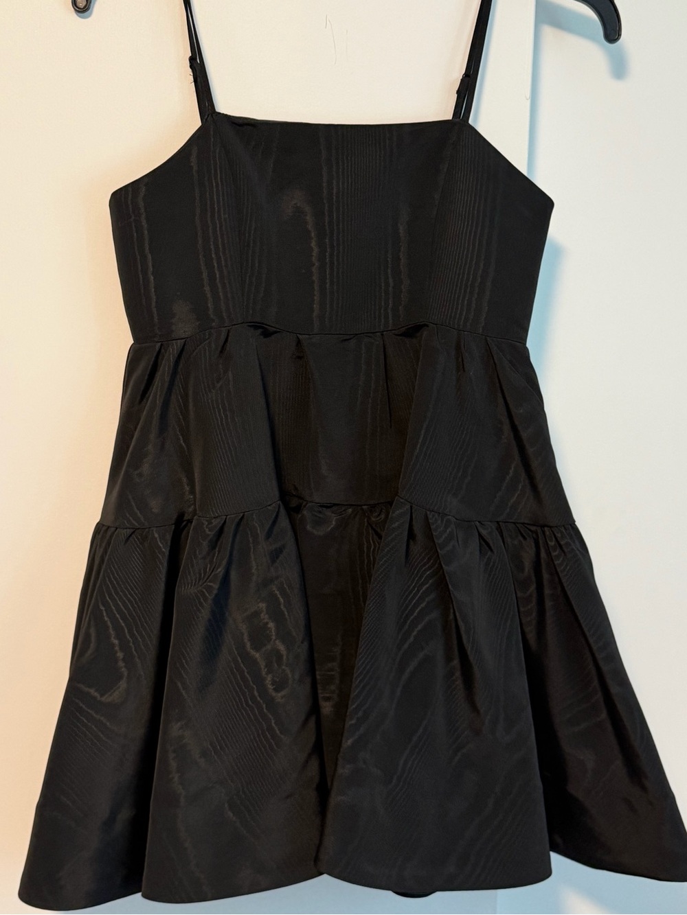 Bardot Black Tiered Mini Dress with Spaghetti Straps